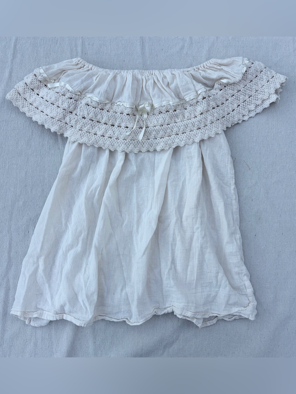 Cream Off Shoulder Crochet Blouse, Boho Cottagecore Fairy Coquette